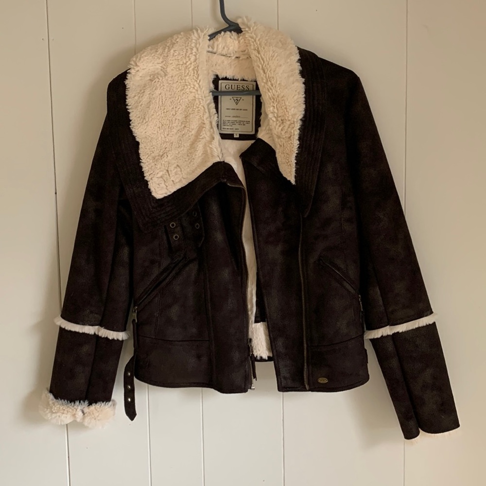 Guess dark brown with cream fleece detail and interior